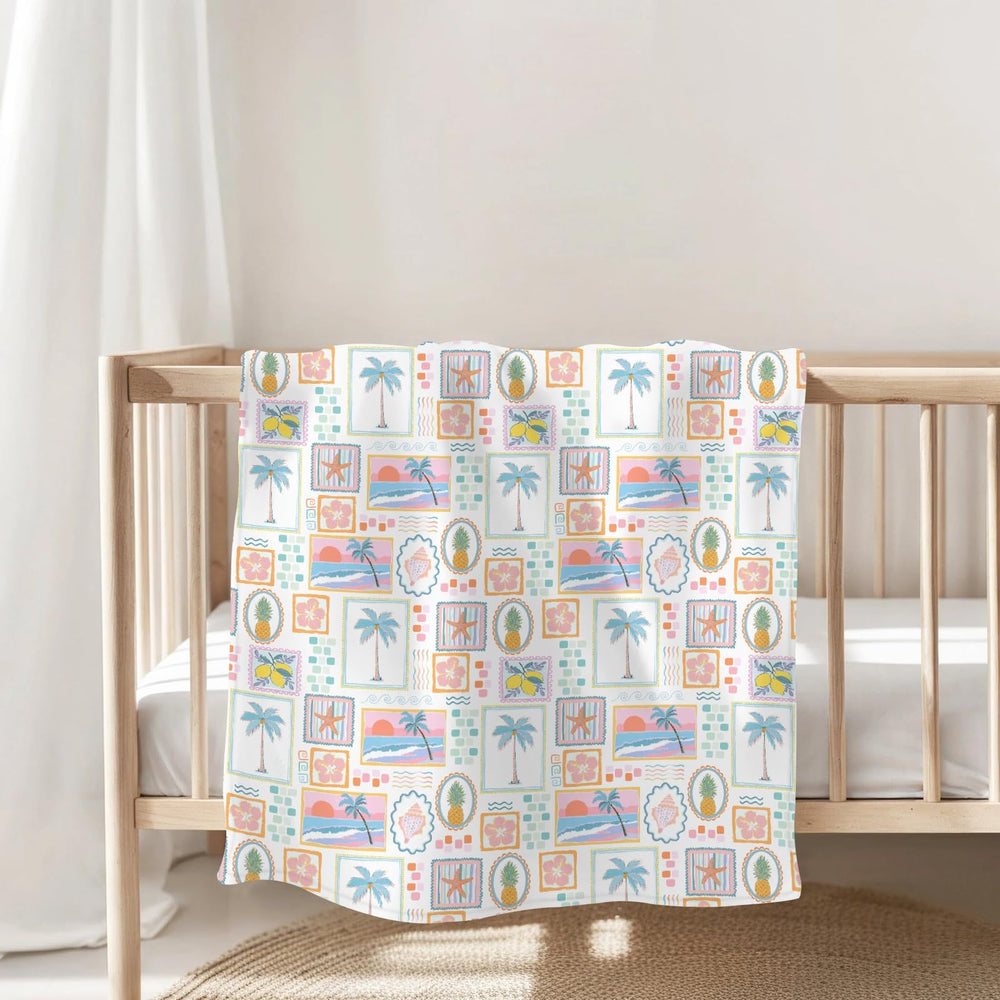 ZoUbqchY palm tree patchwork blanket for stroller outings.