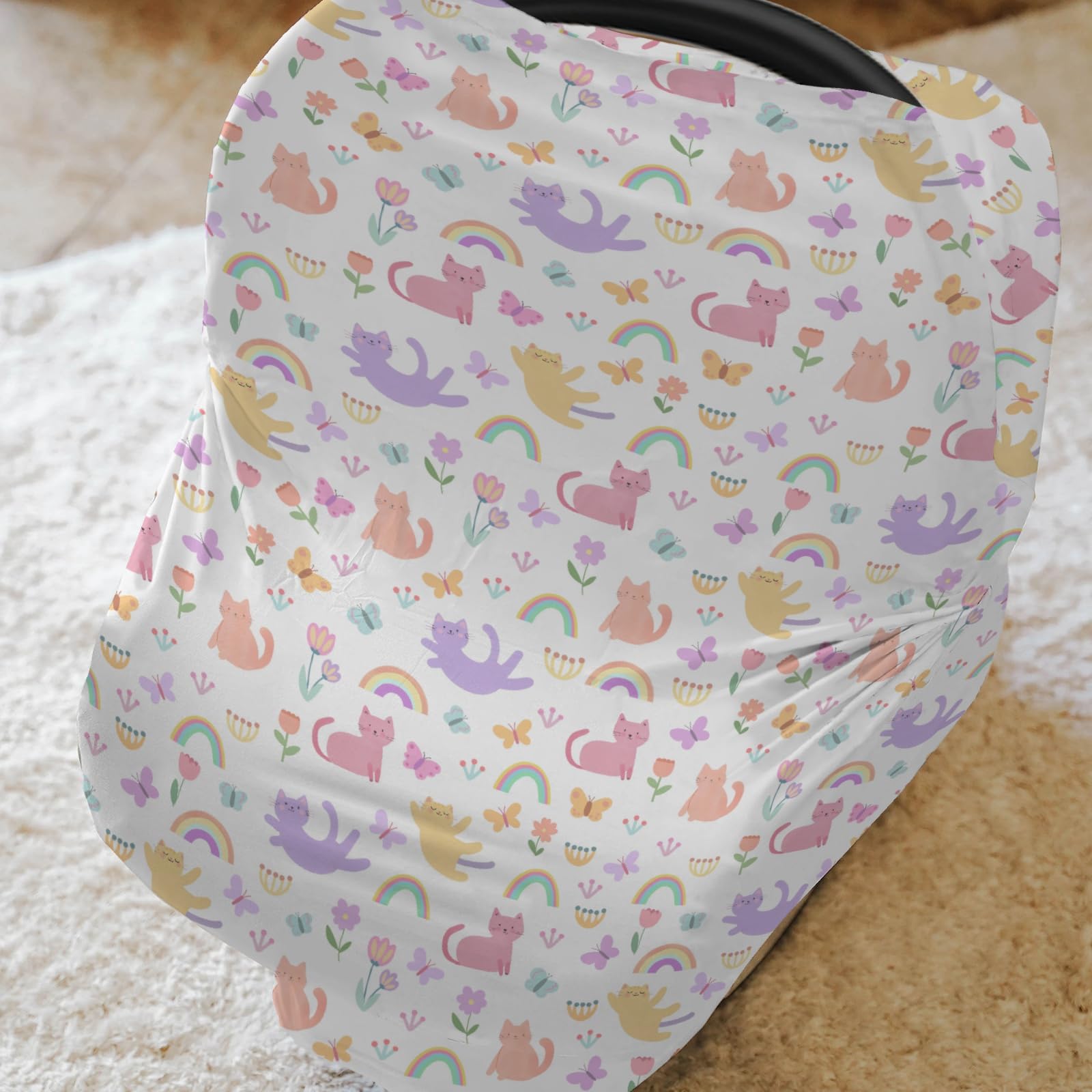 ZoUbqchY rainbow cats butterflies 5-in-1 cover suitable for nursing and shopping.