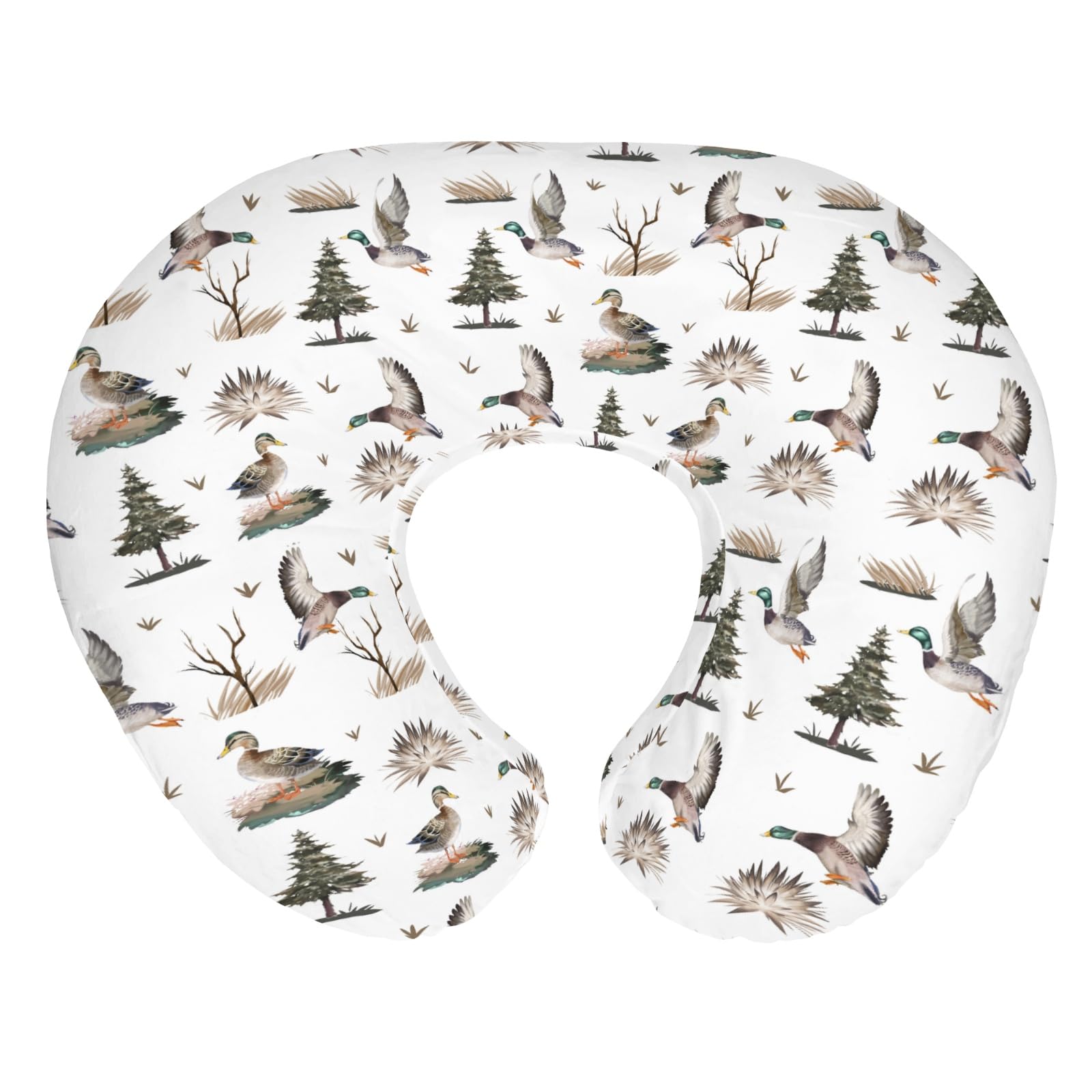 ZoUbqchY retro duck nursing pillow cover with green mallard ducks pattern, enhancing nursery decor