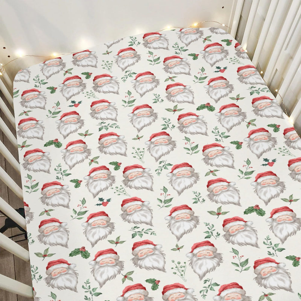 ZoUbqchY retro Santa crib sheet with festive print for joyful nursery decor and cozy sleep.