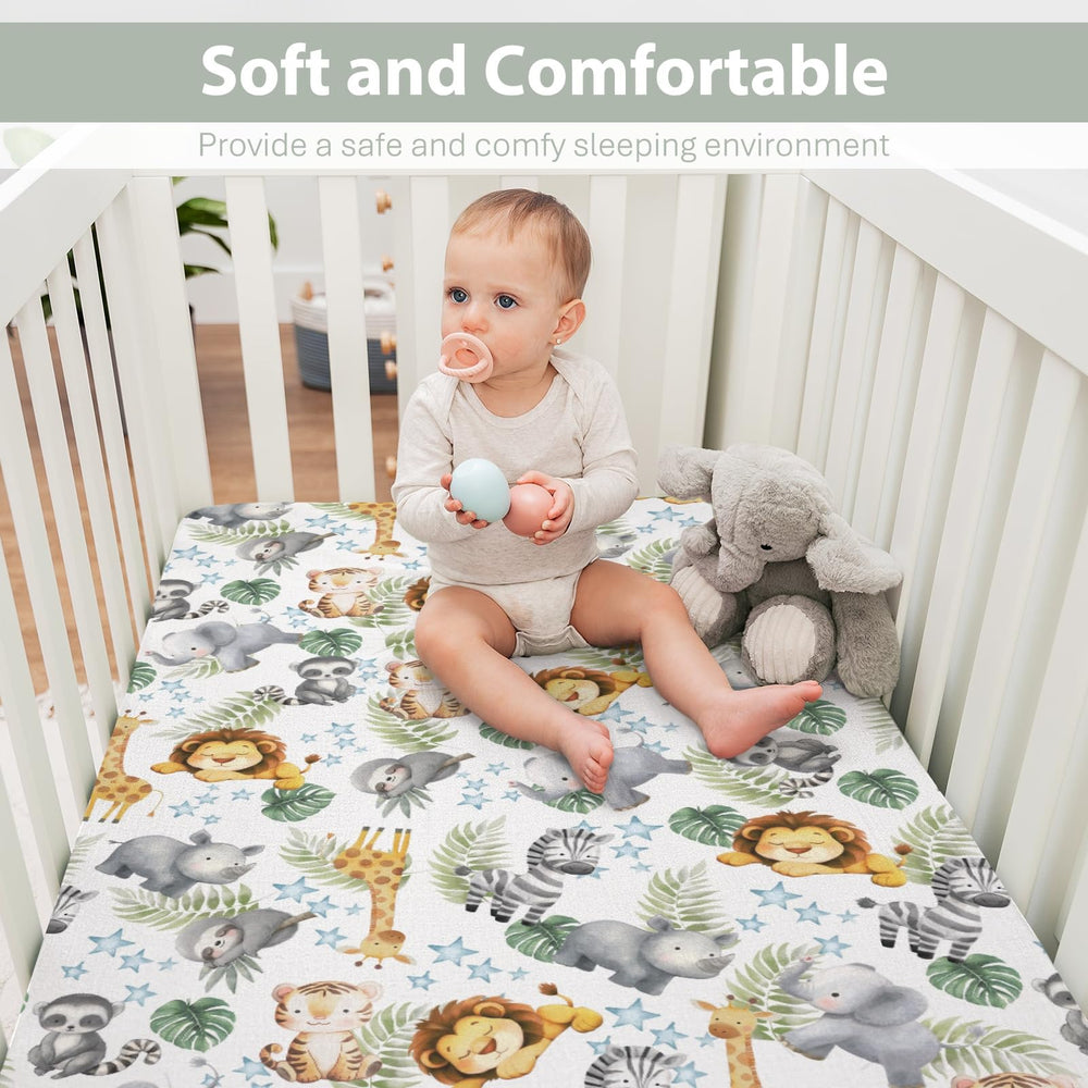 Zooubqchy safari lion design crib sheet, fits snugly on standard cribs for secure sleep.