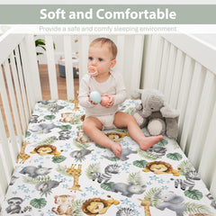 Zooubqchy safari lion design crib sheet, fits snugly on standard cribs for secure sleep.