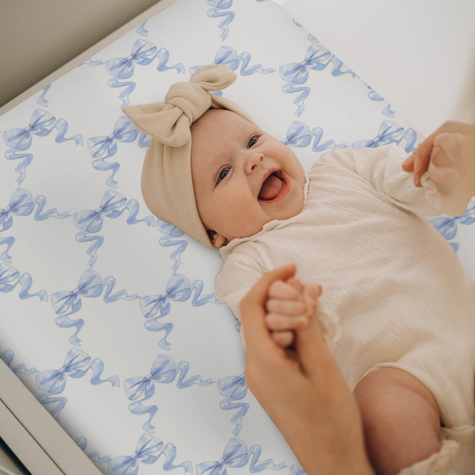 ZoUbqchY pastel palette blue bows cover adds cozy nursery decor.