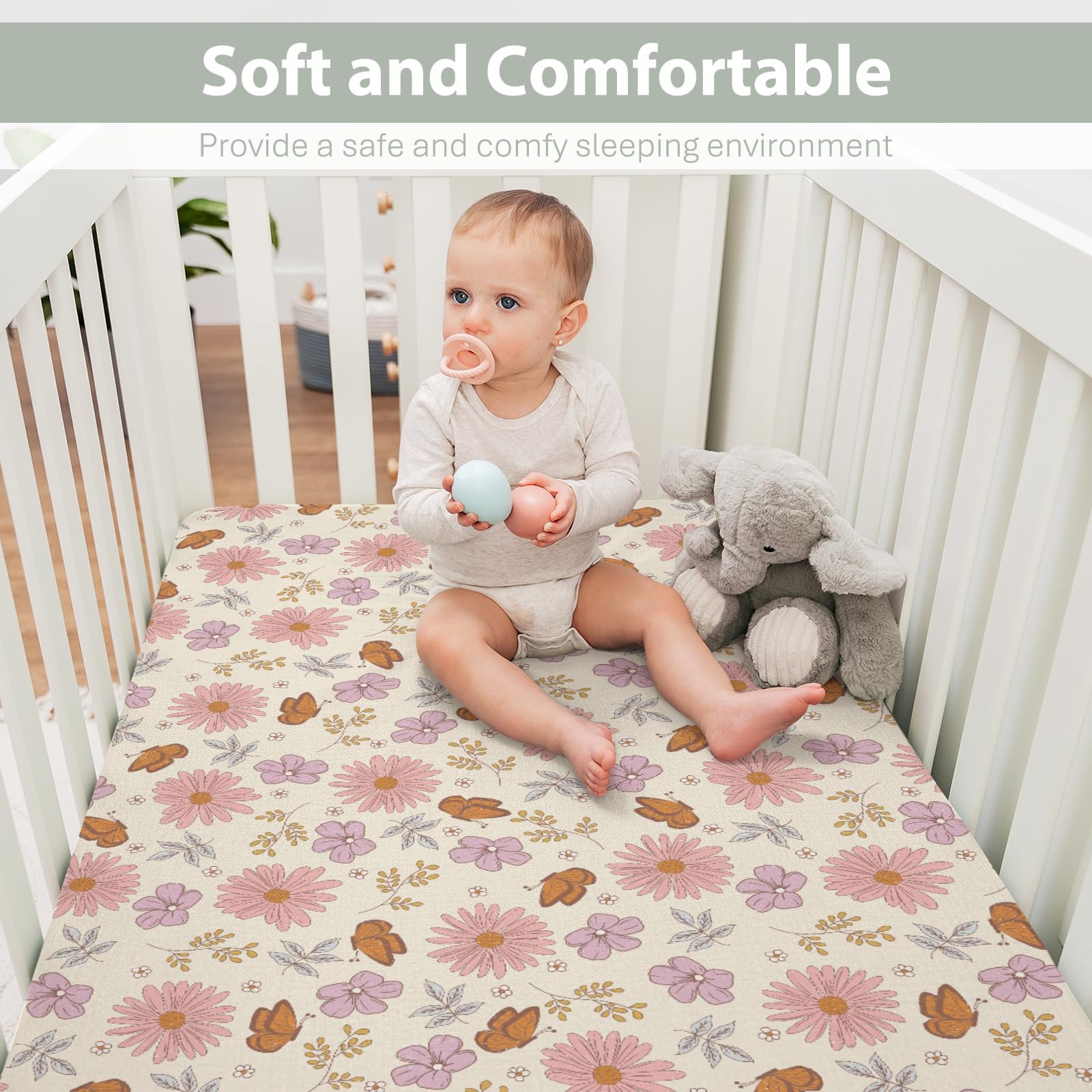 ZoUbqchY silky polyester crib sheet fabric feels gentle on baby's skin.
