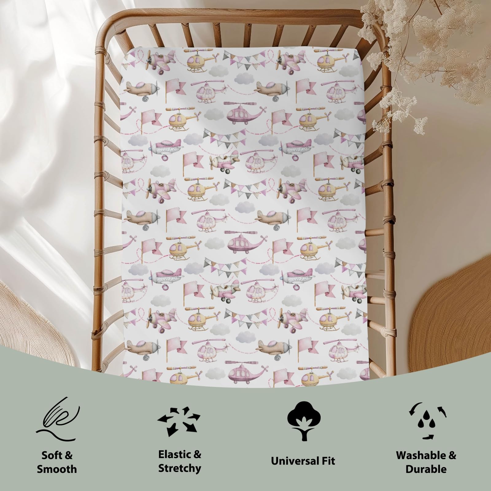ZoUbqchY soft silky polyester crib sheet for gentle baby comfort.