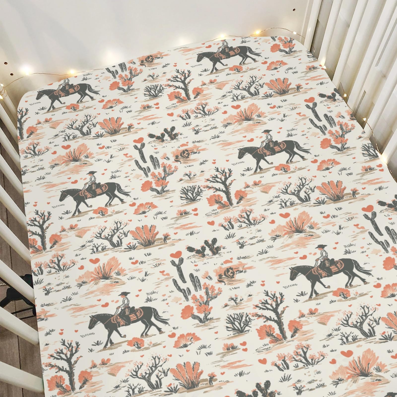 ZoUbqchY vintage western cowgirl love crib sheet with pink horse print for cozy sleep
