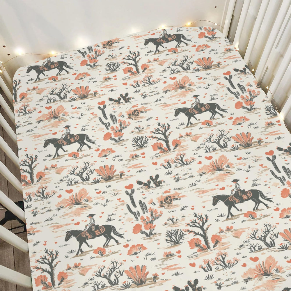 ZoUbqchY vintage western cowgirl love crib sheet with pink horse print for cozy sleep