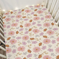 ZoUbqchY vintage wildflowers butterflies crib sheet close-up fabric, soft and breathable.