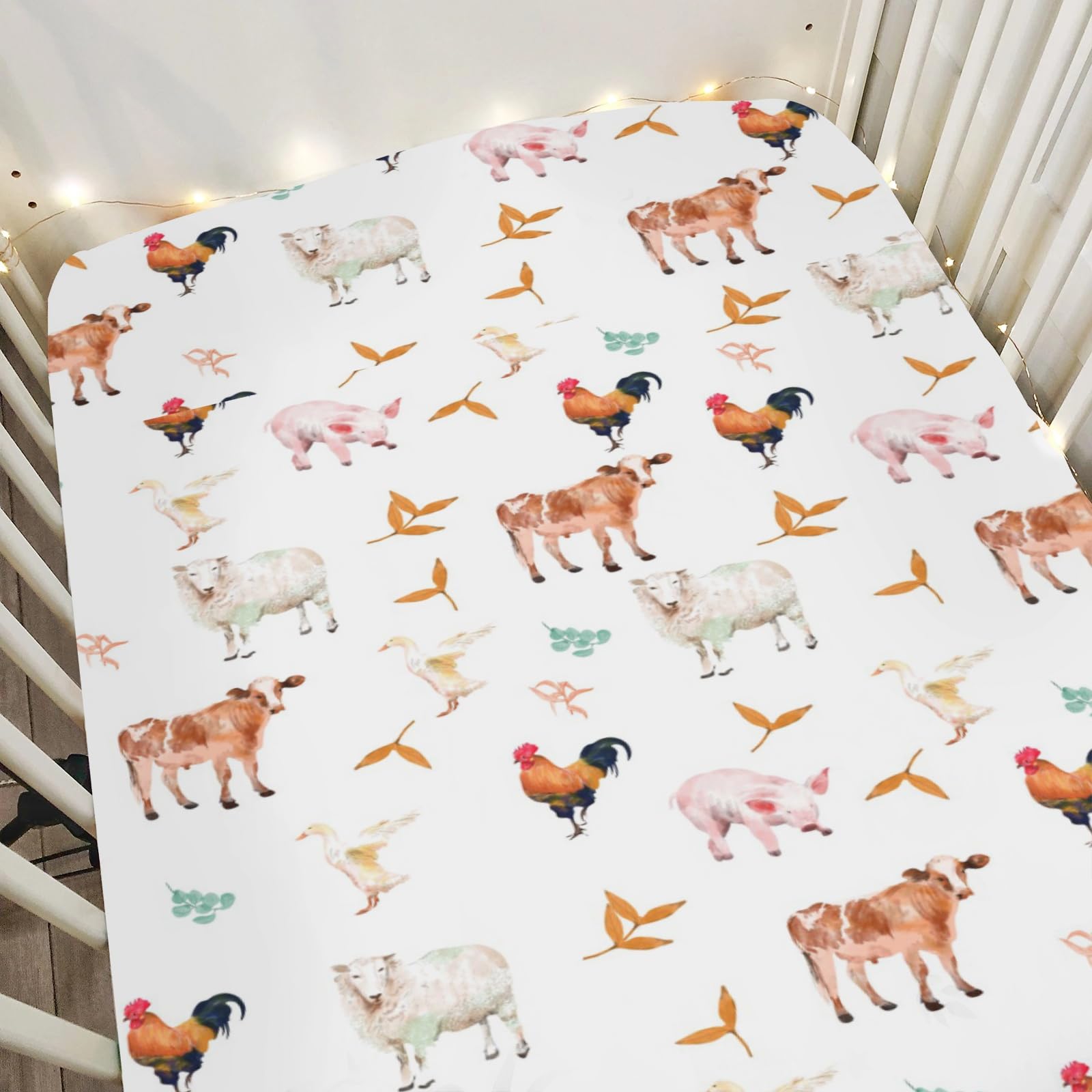 Zooubqchy watercolor farm animals pig crib sheet offers cozy sleep surface for baby