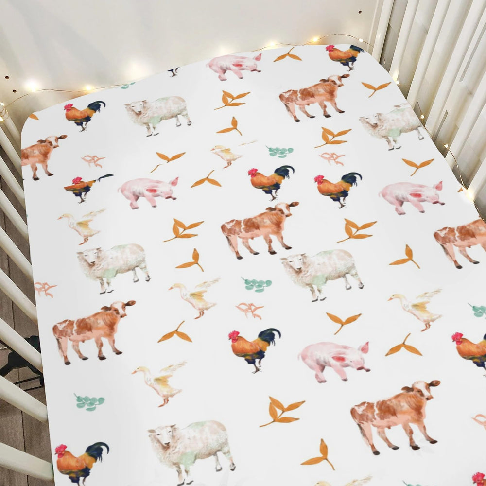 Zooubqchy watercolor farm animals pig crib sheet offers cozy sleep surface for baby