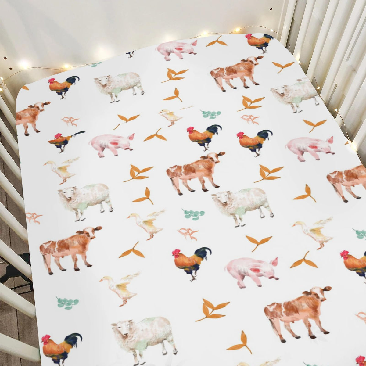 Zooubqchy watercolor farm animals pig crib sheet offers cozy sleep surface for baby