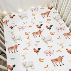 Zooubqchy watercolor farm animals pig crib sheet offers cozy sleep surface for baby