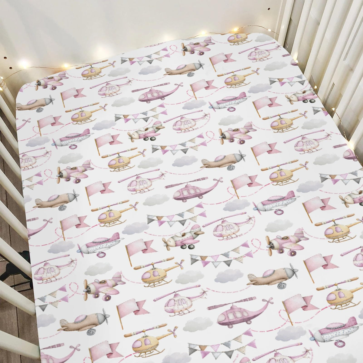 ZoUbqchY watercolor pink airplanes crib sheet adds cozy bedtime ambiance.
