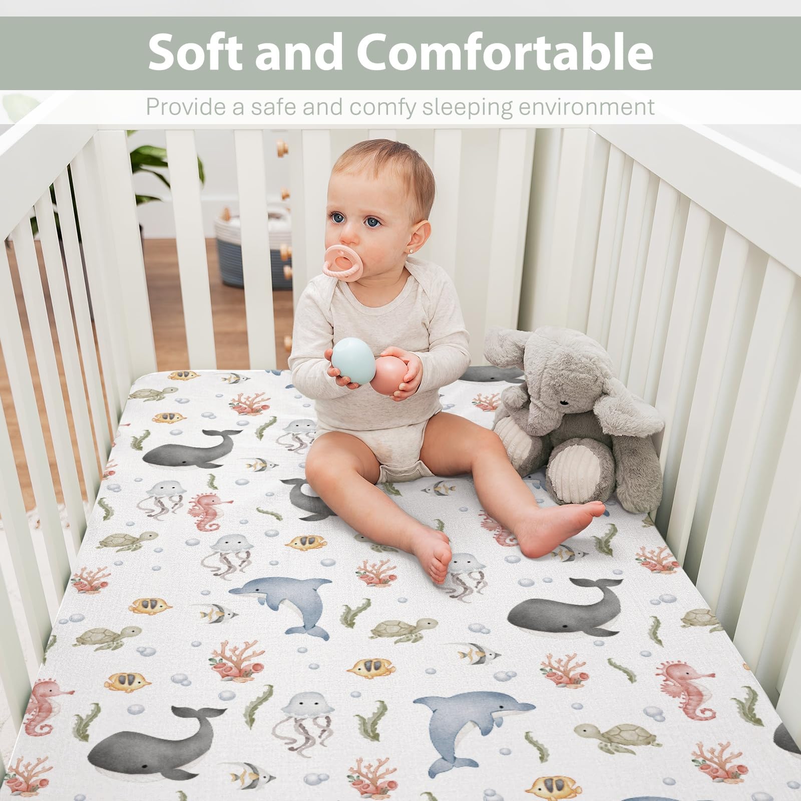 ZoUbqchY sea animals crib sheet with dolphin motif, cozy sleep surface.