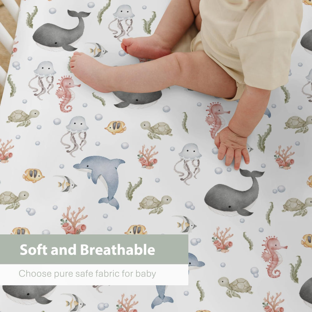 ZoUbqchY jellyfish pattern crib sheet in muted colors ideal for versatile decor.