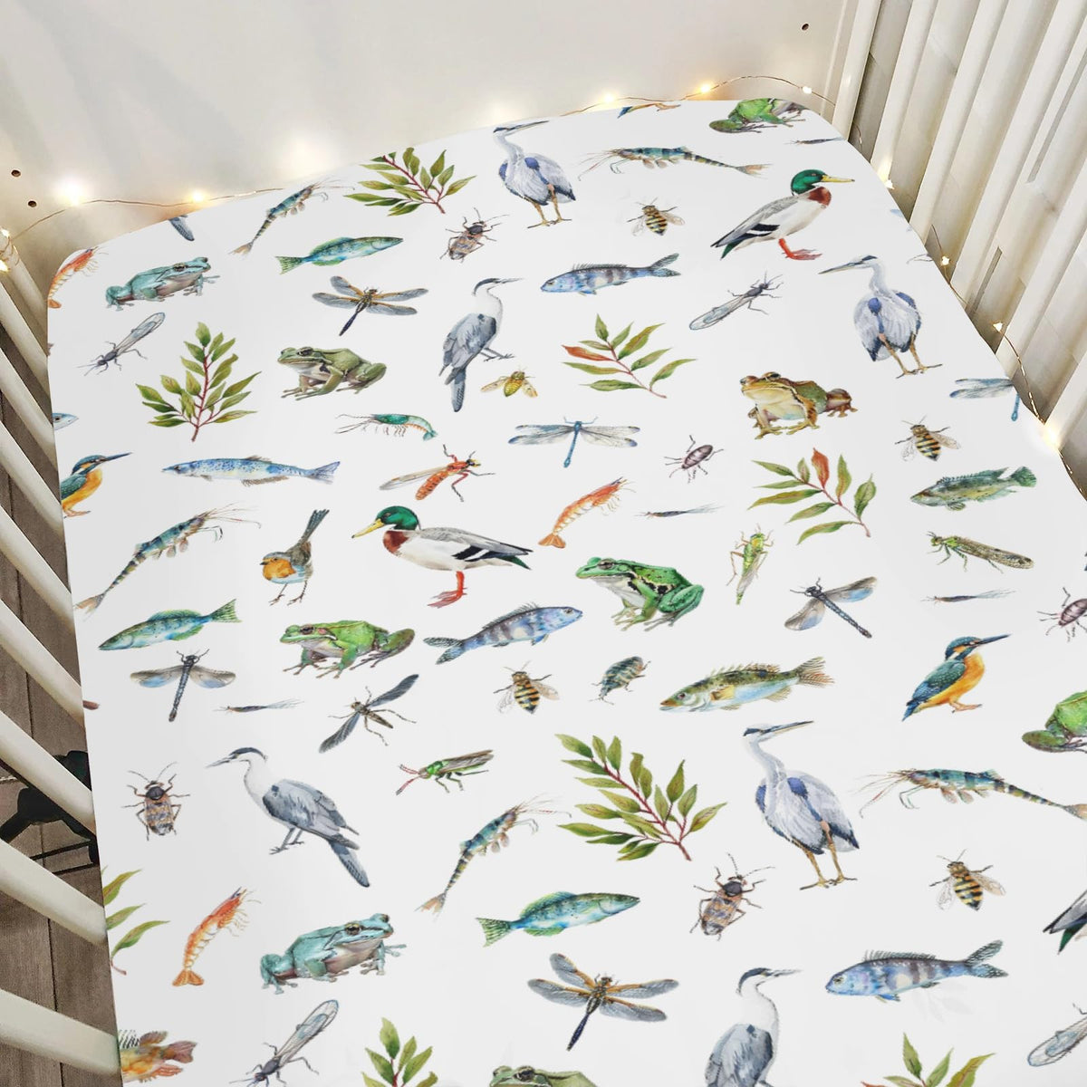 ZoUbqchY outdoor wildlife pond mallard pattern crib sheet, soft and breathable.