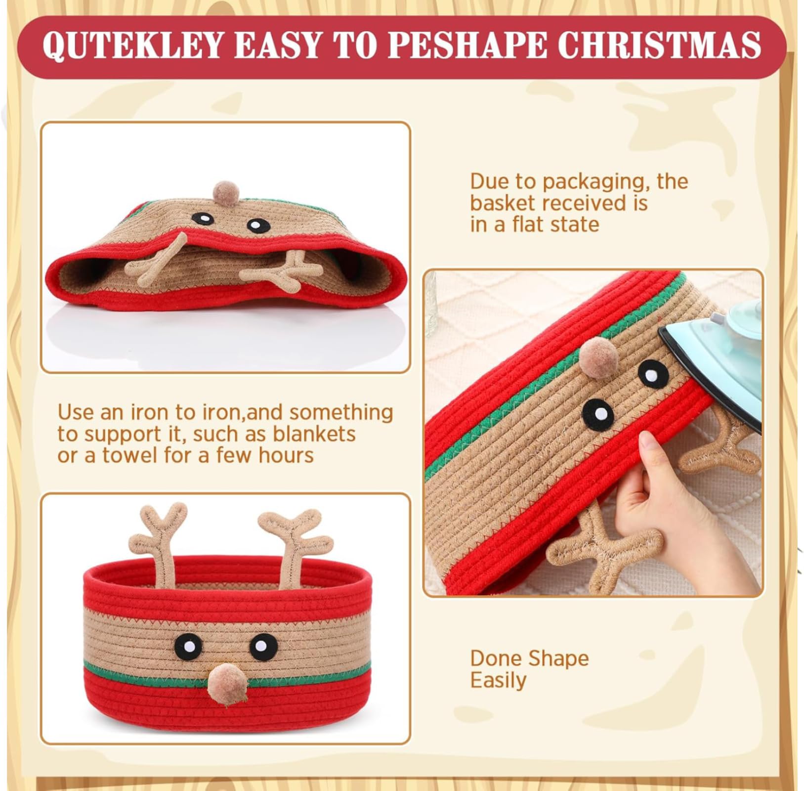 Zopeal 12 by 8 by 5 inch woven basket offering ample holiday storage.