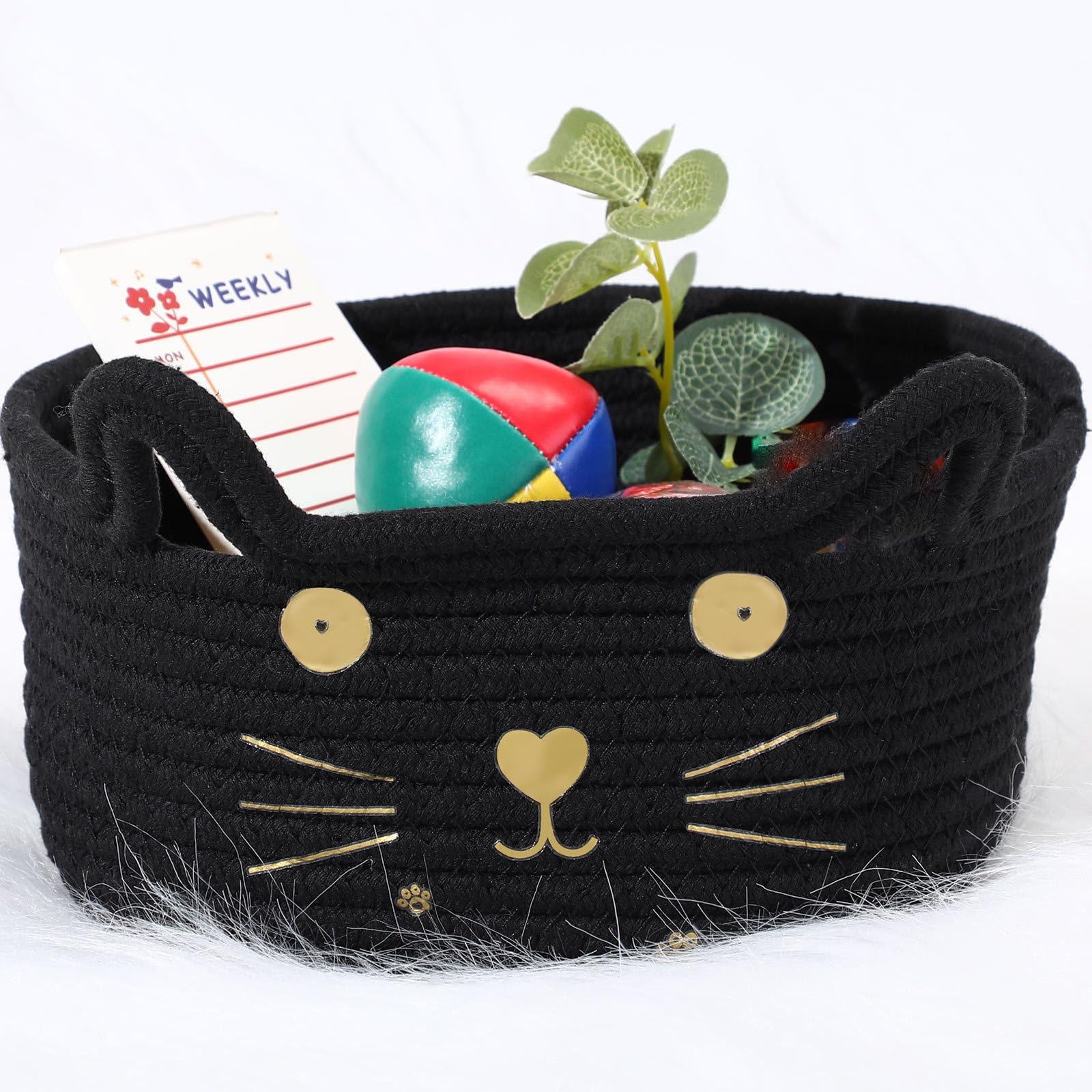 Zopeal cat basket with ears and face, ideal for toy storage and decor