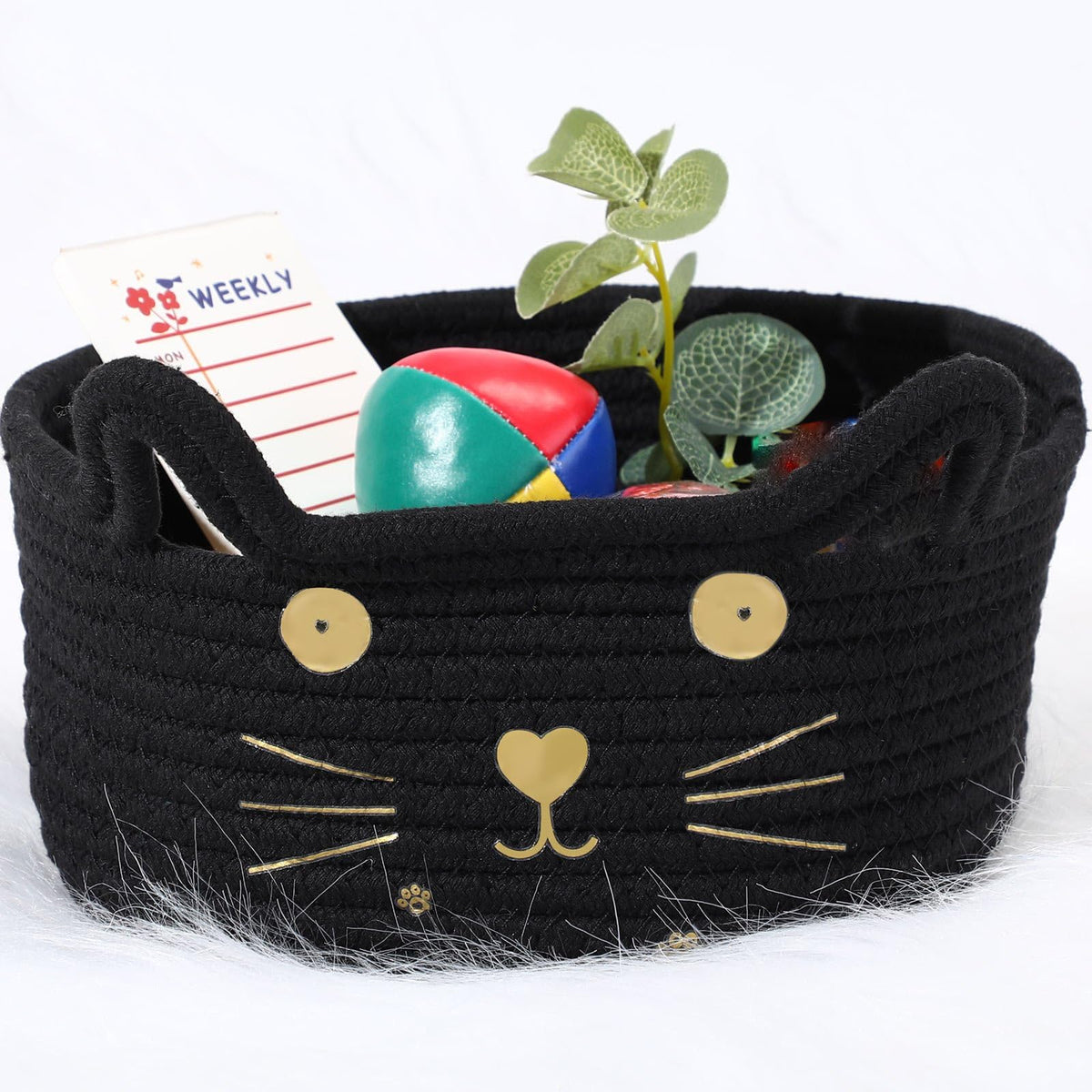 Zopeal cat basket with ears and face, ideal for toy storage and decor