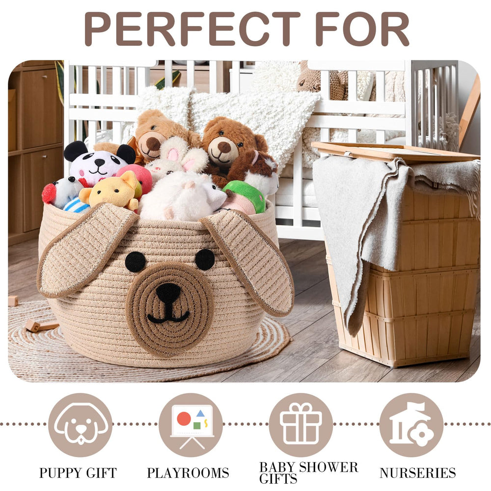 Zopeal dog woven basket placed in living room adds warm decor.