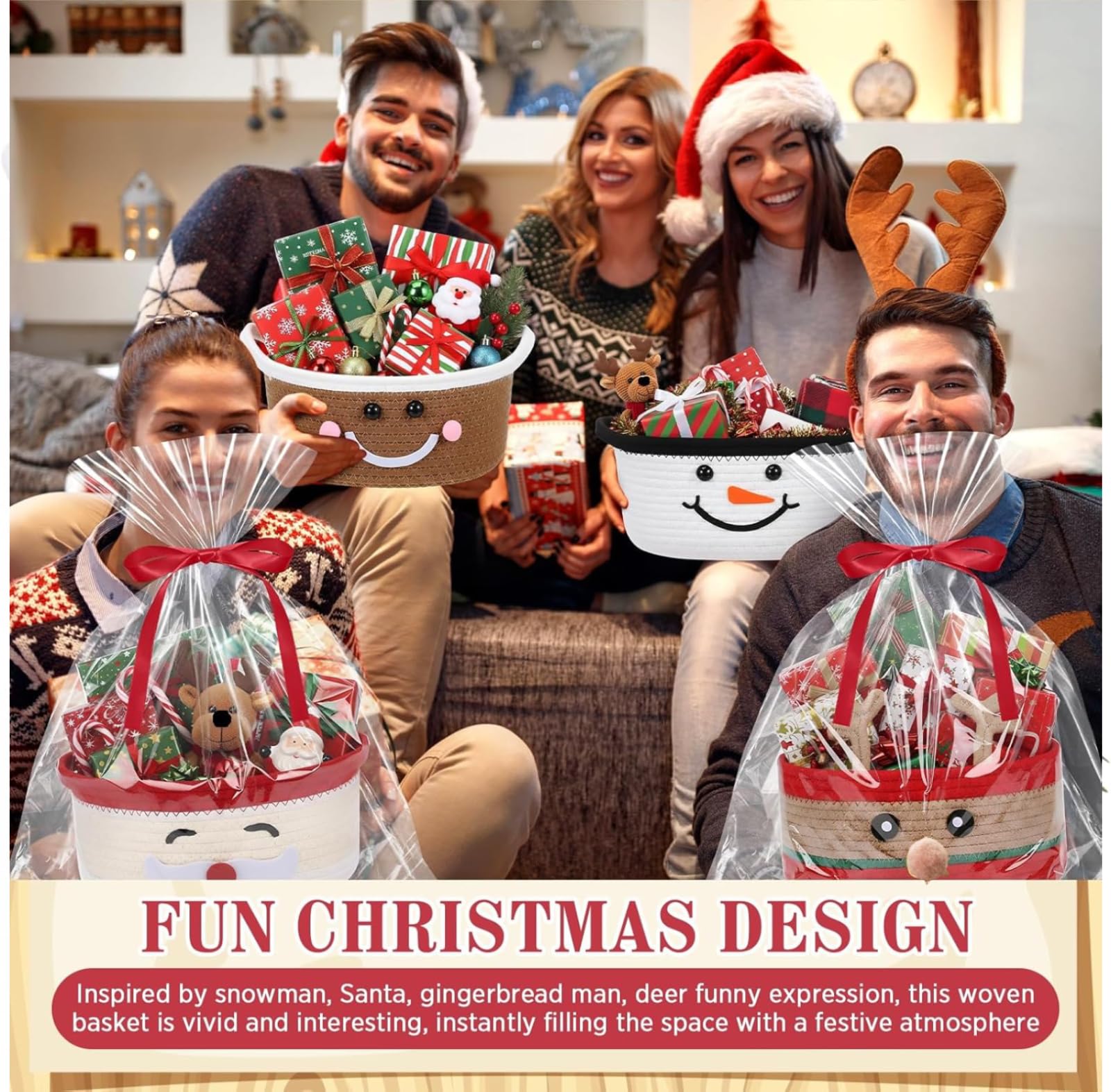 Zopeal festive corner setup with baskets for family decorating.