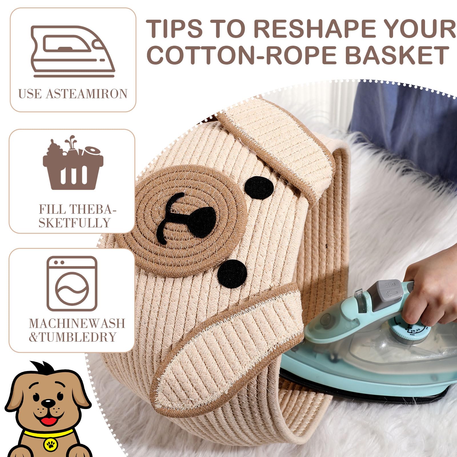 Zopeal khaki color 13x8 inch basket ideal for laundry and storage.