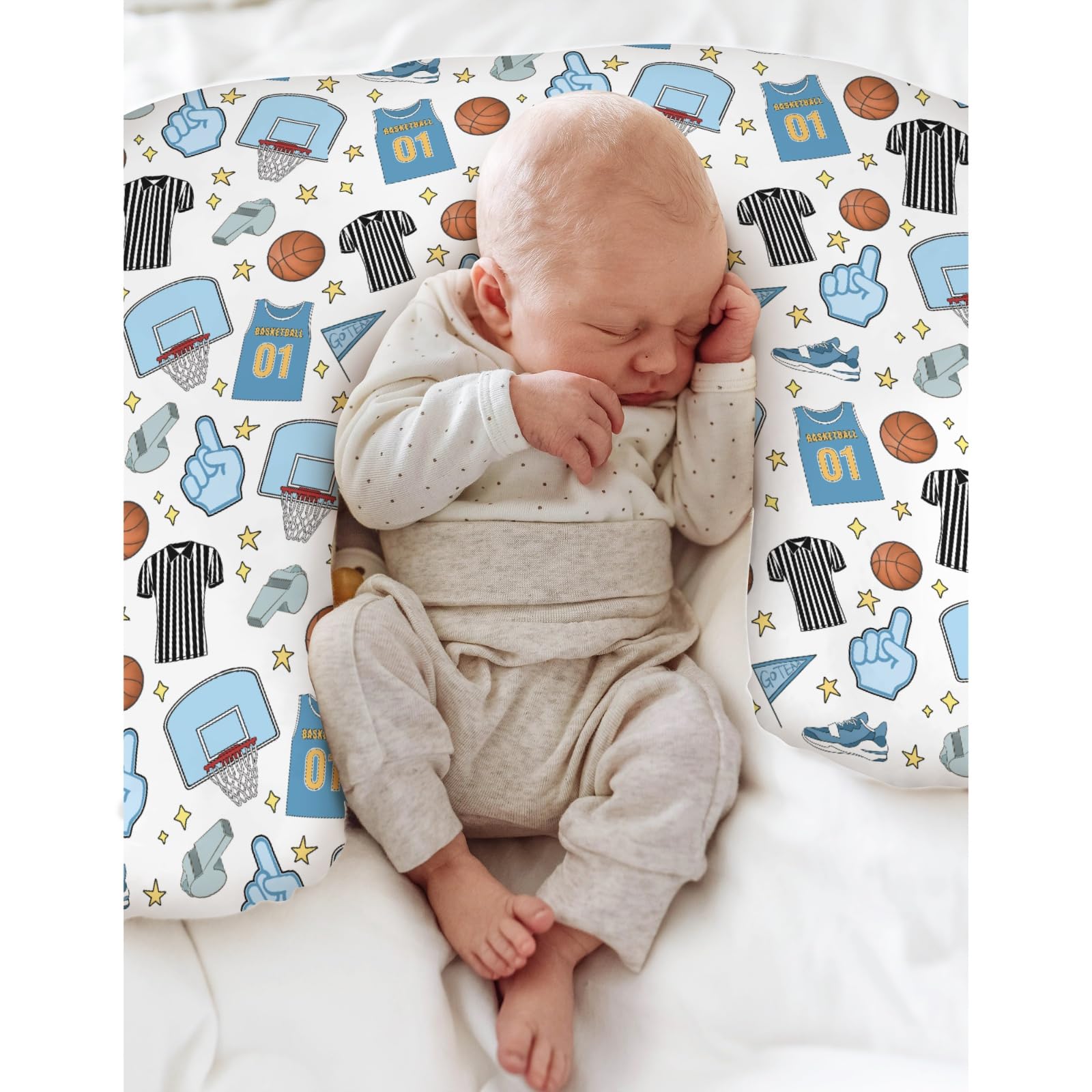 ZoUbqchY basketball motif pillow cover suits both baby boys and girls.