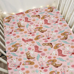 ZoUbqchy boho Western cowgirl crib sheet in pink fits standard cribs for secure sleep