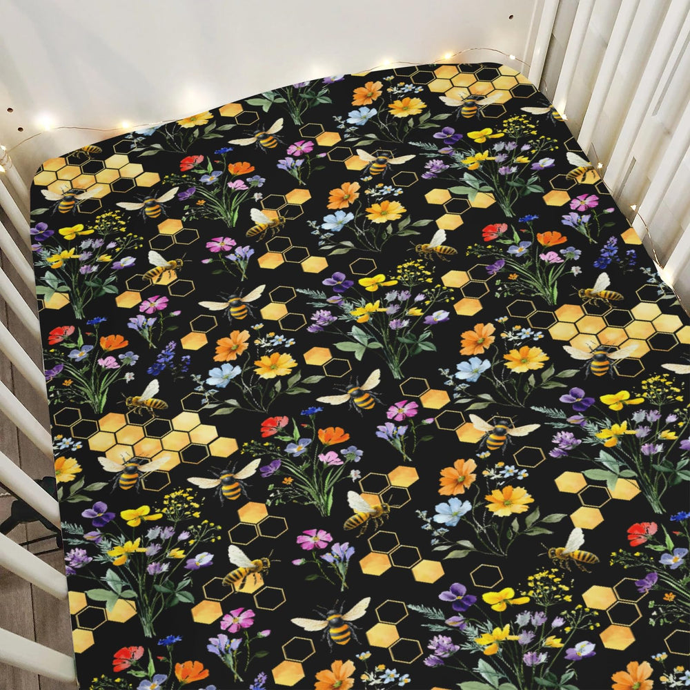 ZoUbqchY Boho Wildflower Bees crib sheet covers a standard crib with soft, breathable fabric.