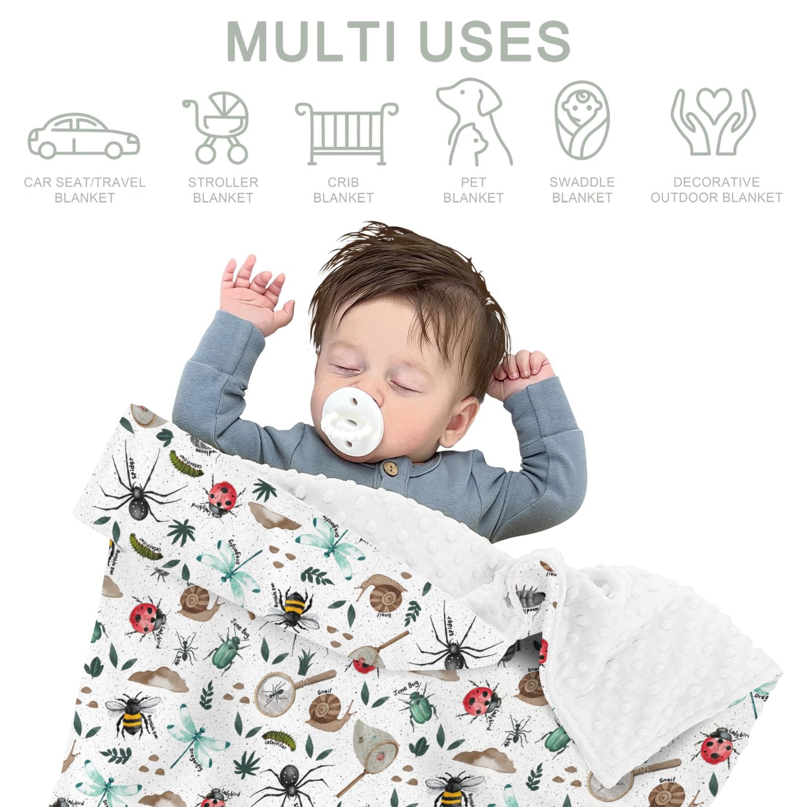 ZoUbqchY Bugs Hunt blanket creates a soft sleep ambiance for kids
