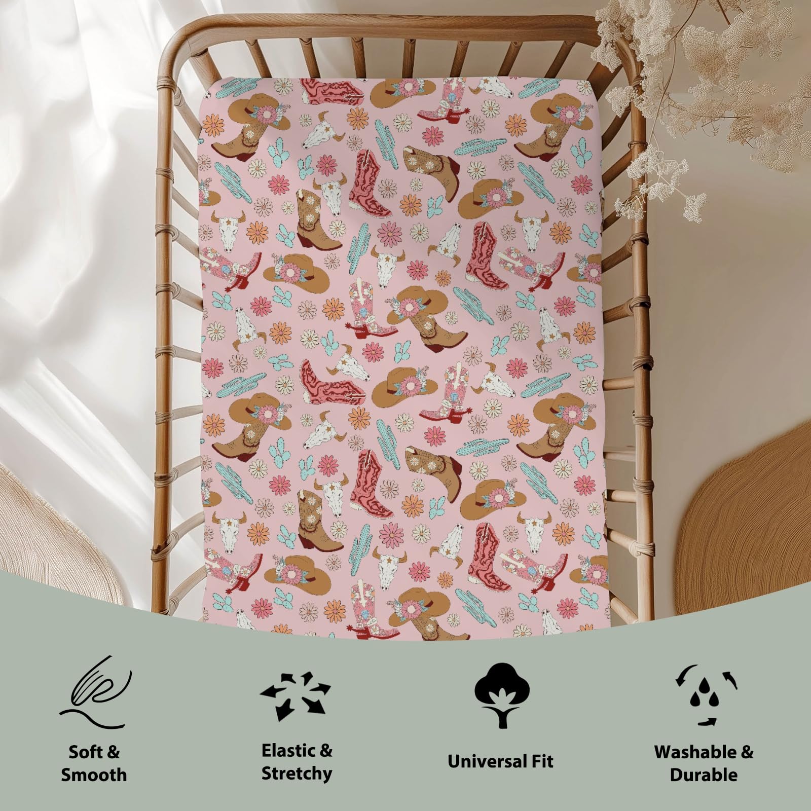 ZoUbqchy cactus floral crib sheet brightens the room with soft sleep surface