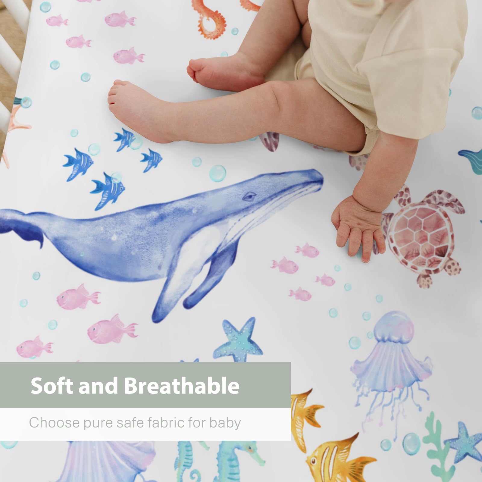 ZoUbqchy bright sea creatures pattern complements unisex nurseries.