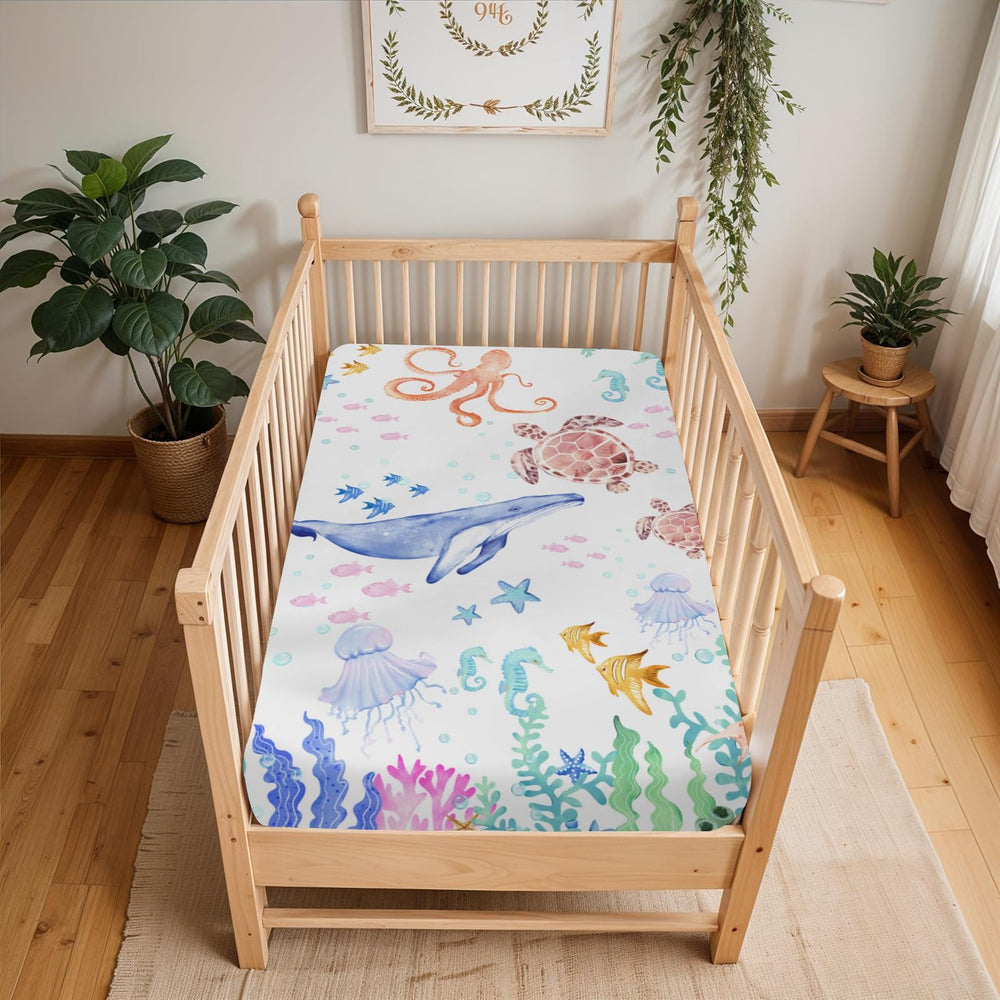 ZoUbqchy unisex ocean theme crib sheet suits boys and girls.