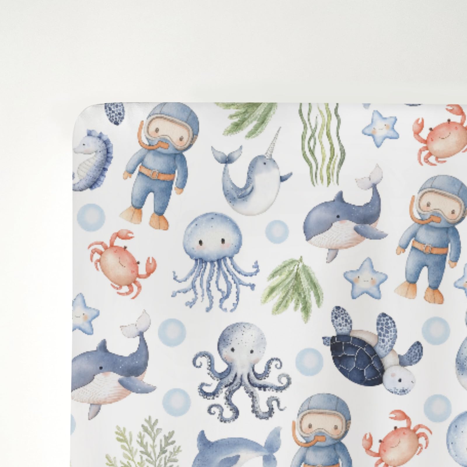 ZoUbqchy gift-ready ocean animals crib sheet for baby showers.