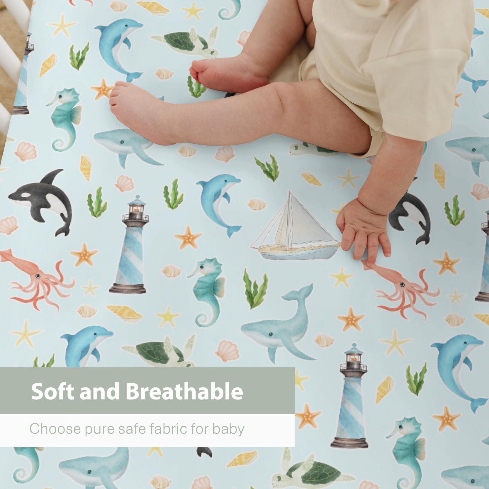 ZoUbqchY turtle motif on soft breathable crib sheet