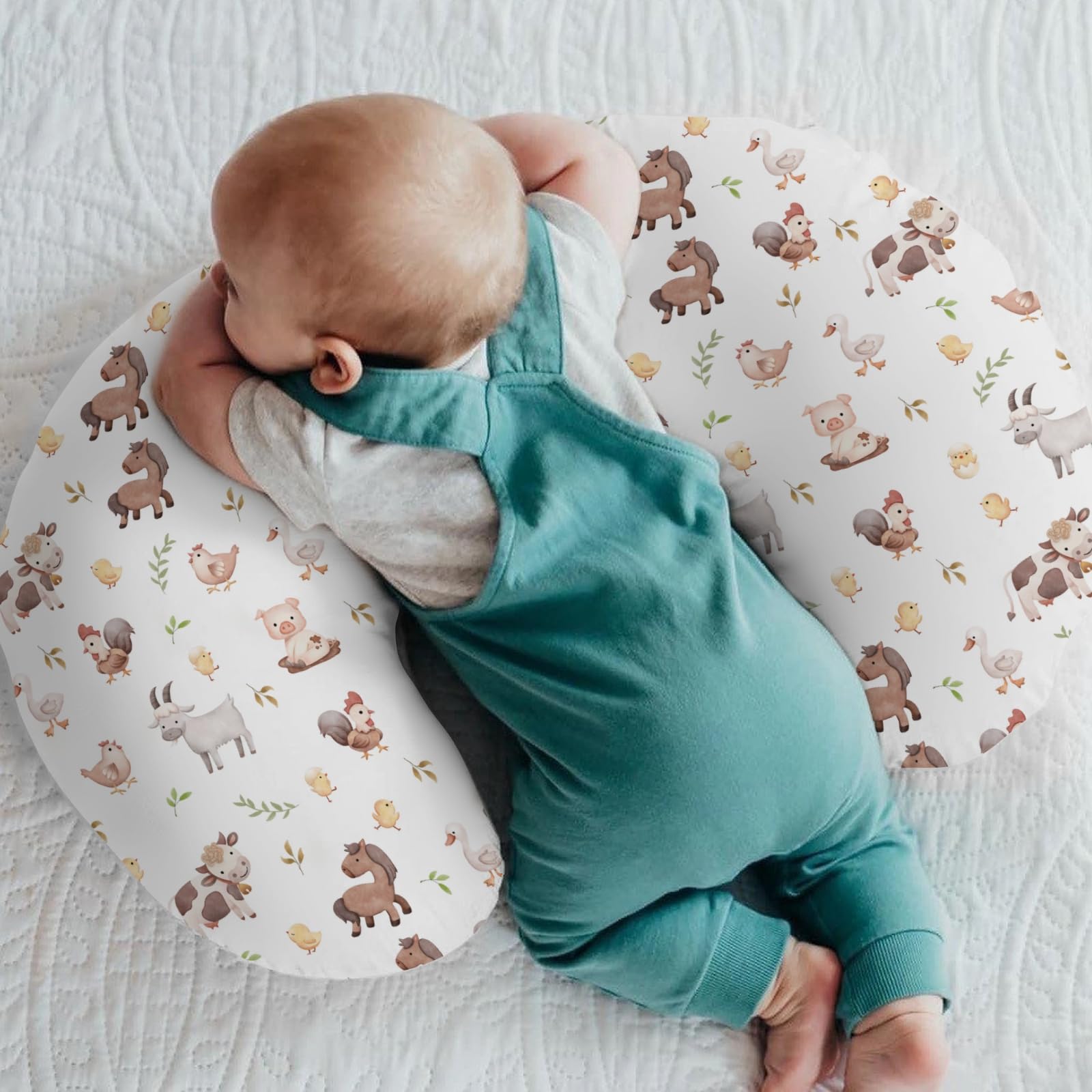 ZoUbqchY cow and rooster motif cover fits most U-shaped nursing pillows