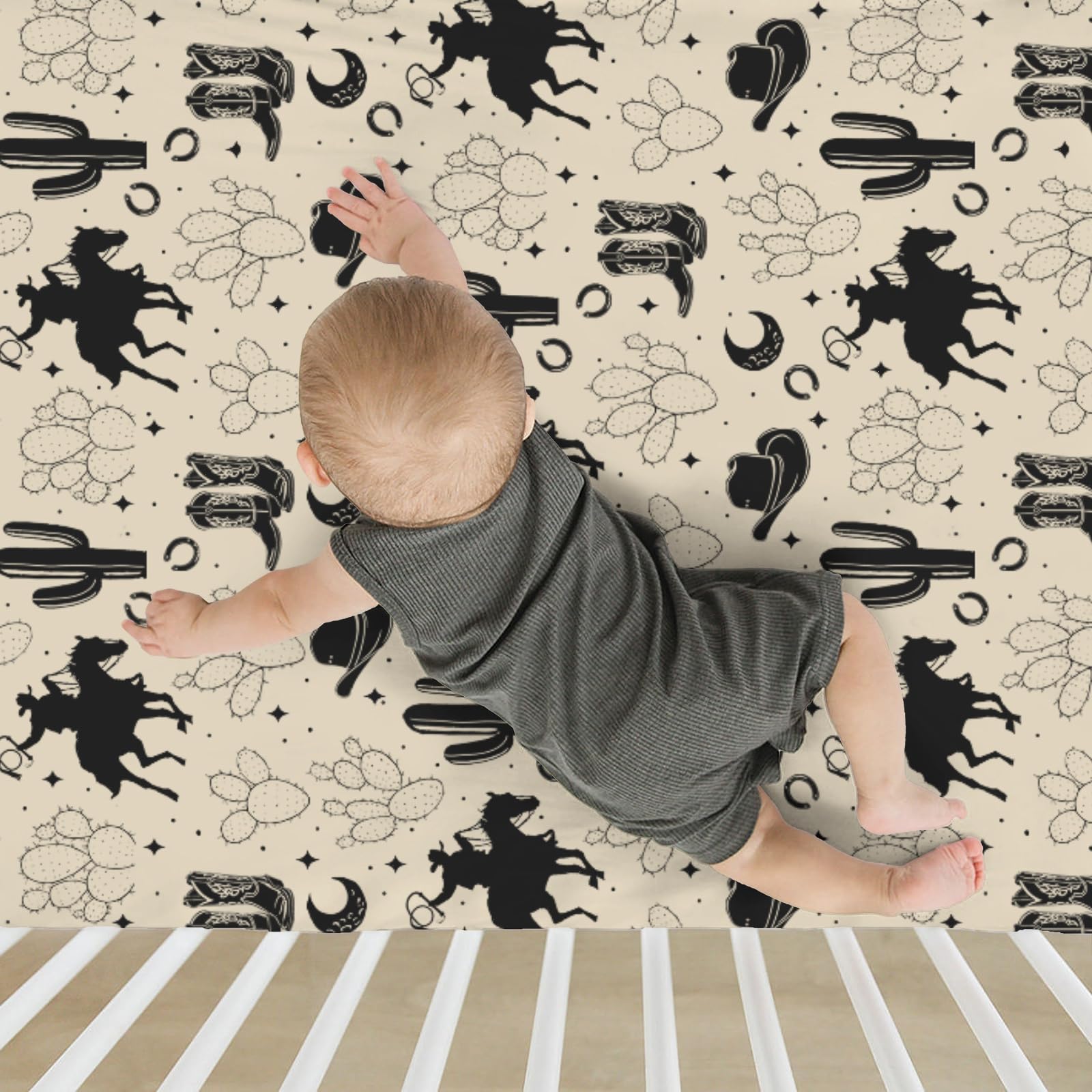 ZoUbqchY desert print crib sheet coordinates with standard crib mattresses.