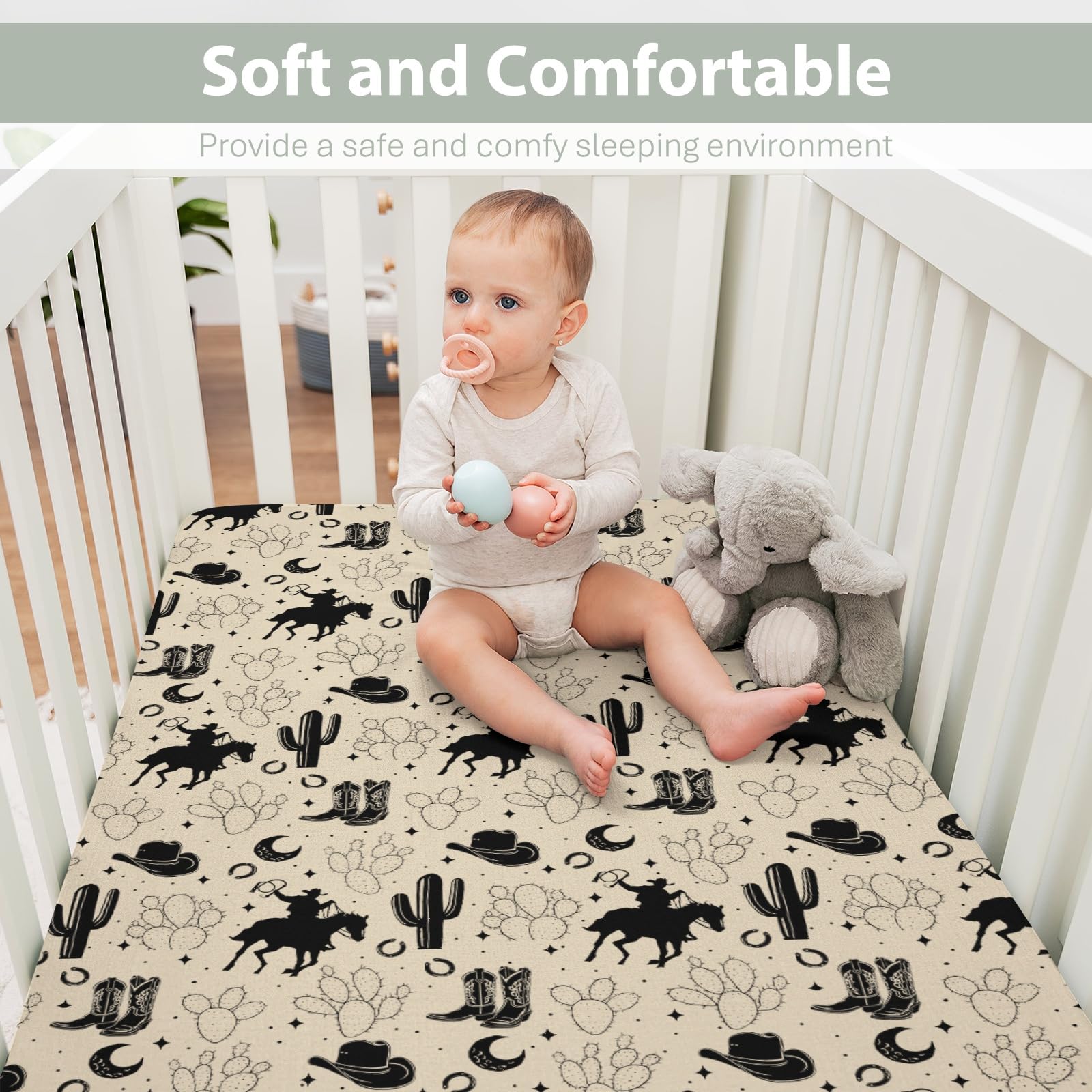 ZoUbqchY cowboy hat motif crib sheet enhances western nursery decor.