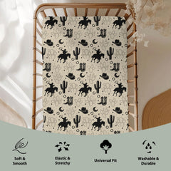 ZoUbqchY horse motif crib sheet supports a calm sleep space.