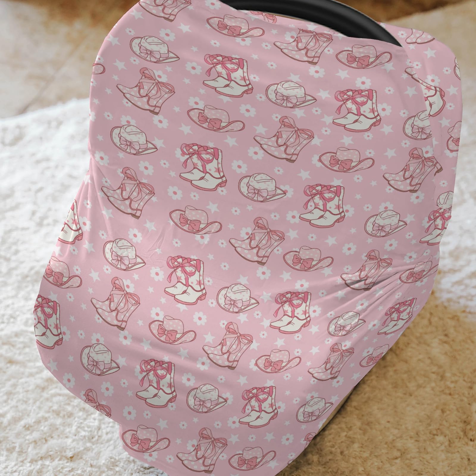 ZoUbqchY cowgirl boots hat motif adds stylish touch while protecting baby in public.