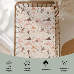 ZoUbqchY Cowgirl print crib sheet complements standard cribs and toddler beds.