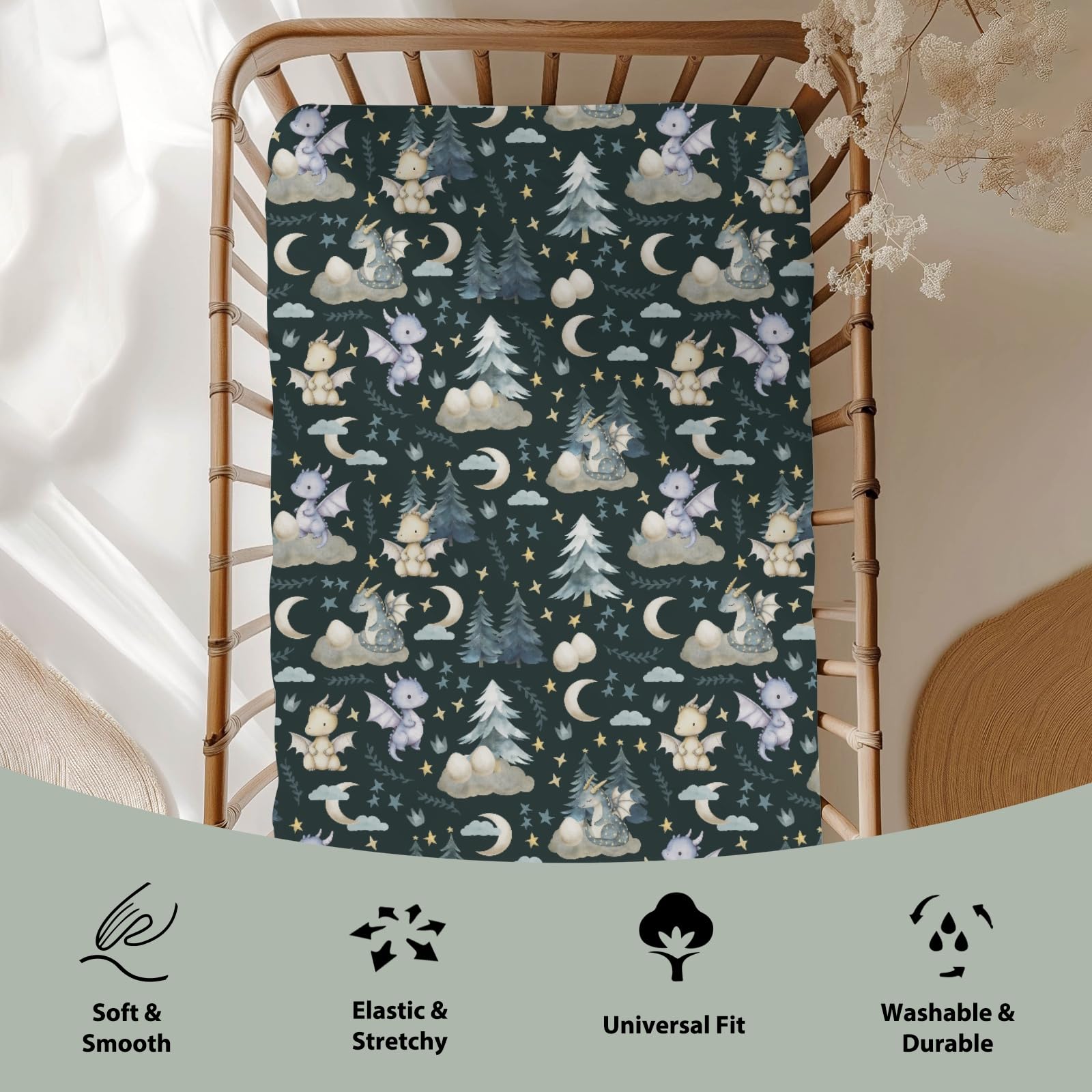 ZoUbqchY crib sheet with moon and stars for magical nursery mood