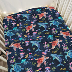 ZoUbqchY fantasy sea animals crib sheet featuring turtles for cozy baby sleep