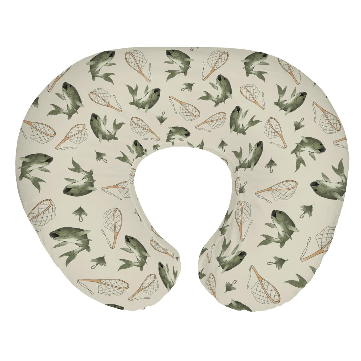 ZoUbqchY Gone Fishing nursing pillow cover front view, soft and cozy for feeding sessions