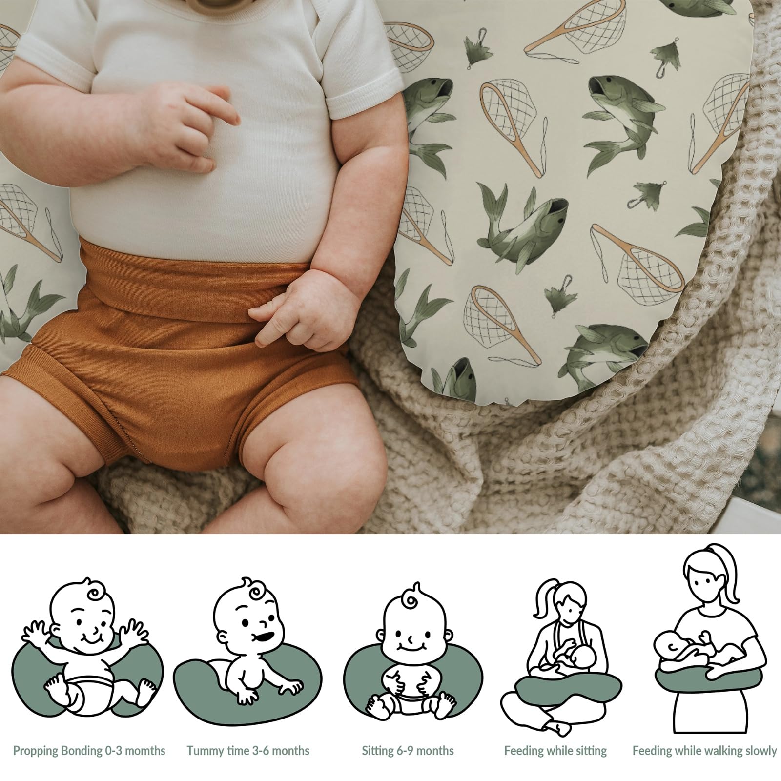 Stretch-fit ZoUbqchY Gone Fishing nursing pillow cover adapts to various pillows