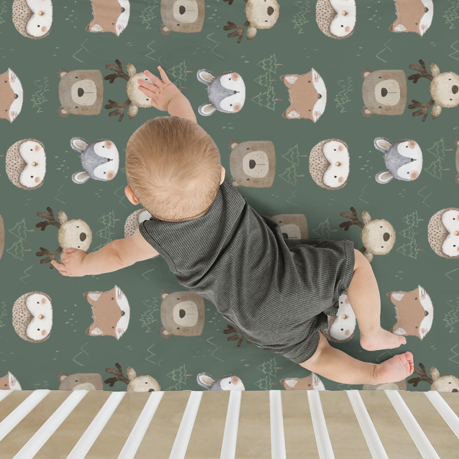 ZoUbqchY green-forest crib sheet blends with various decor styles.