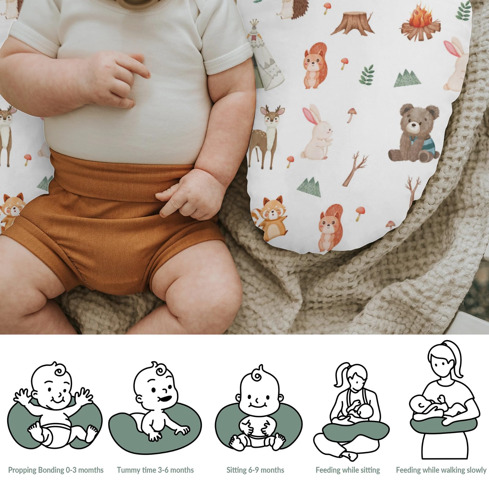 ZoUbqchY hedgehog nursing pillow cover—fade-resistant fabric for long-lasting nursery decor.