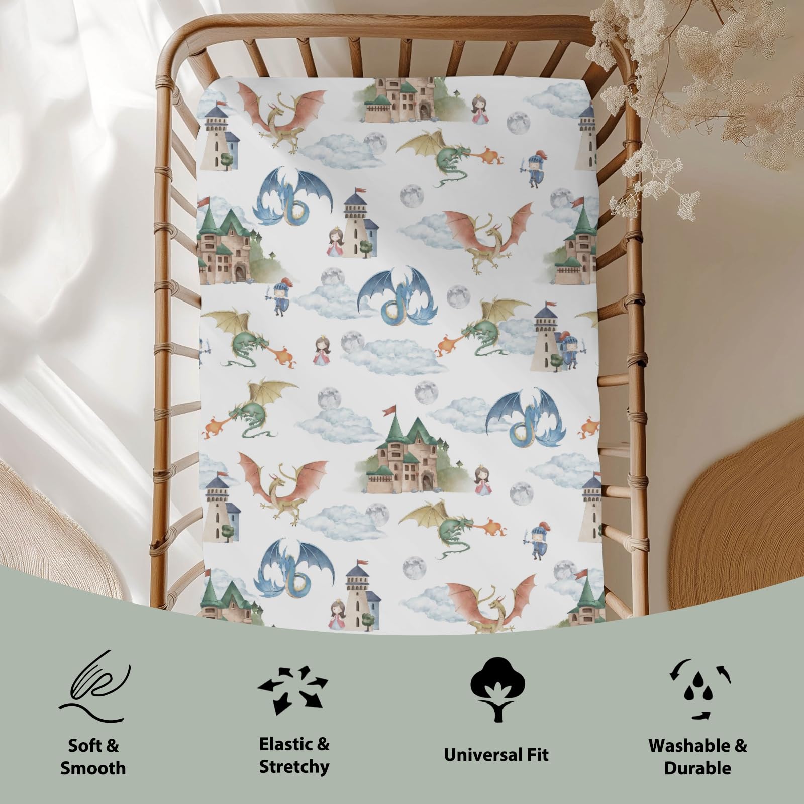 ZoUbqchY knights castle pattern crib sheet boosts imaginative play and nap comfort
