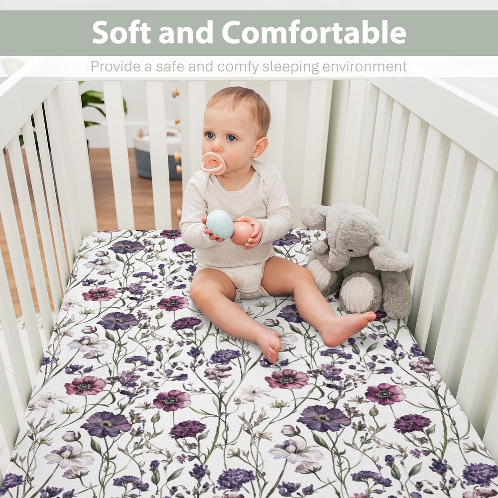 ZoUbqchY lavender baby crib pattern enhances unisex style for peaceful nursery aesthetics.