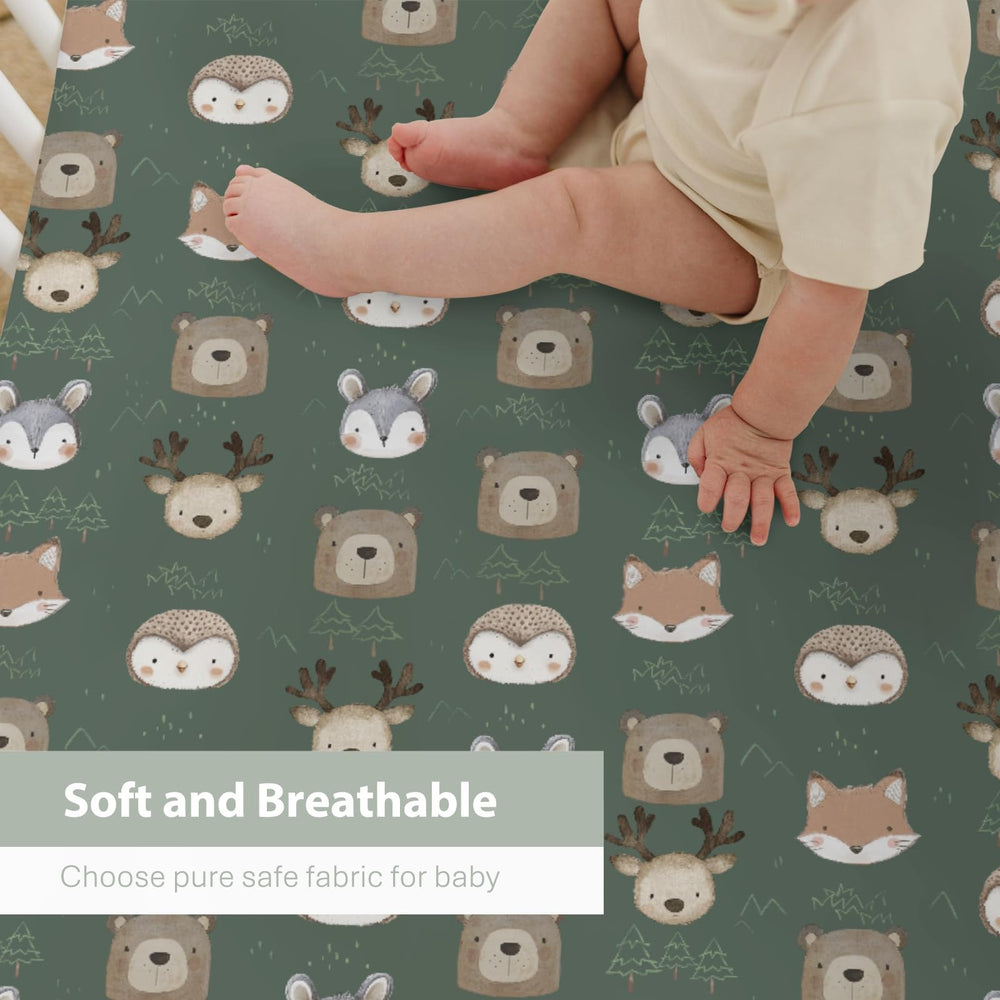 ZoUbqchY mountain print crib sheet offers cozy style and easy care.